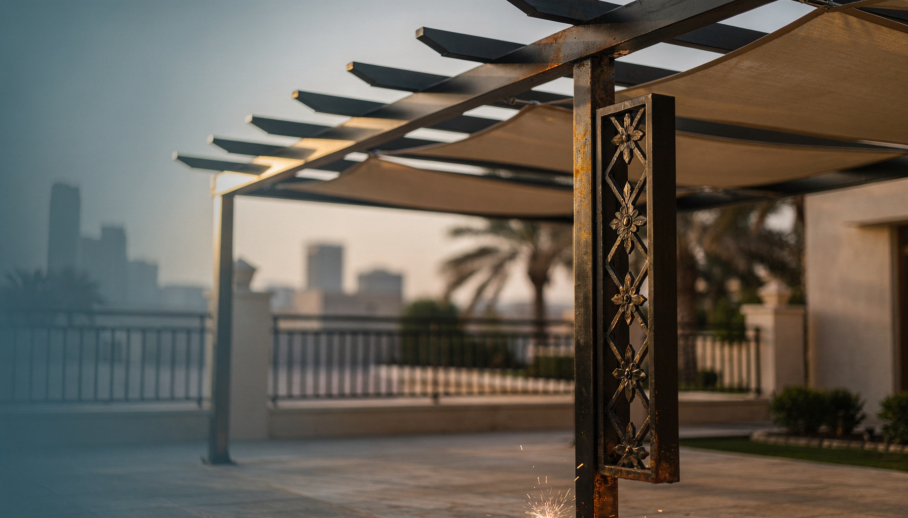 لمسة إبداع للمظلات والسواتر — umbrellas shades blacksmith work and metal works manufacturer website built with WebZum AI website creator